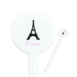 Black Eiffel Tower 7" Round Plastic Stir Sticks - White - Double Sided (Personalized)