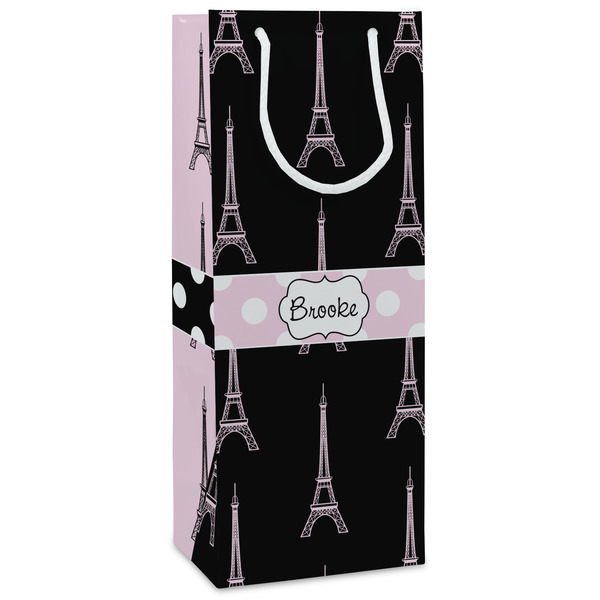 Custom Black Eiffel Tower Wine Gift Bags (Personalized)