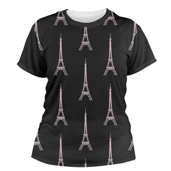 Custom Black Eiffel Tower Women's Crew T-Shirt - Large