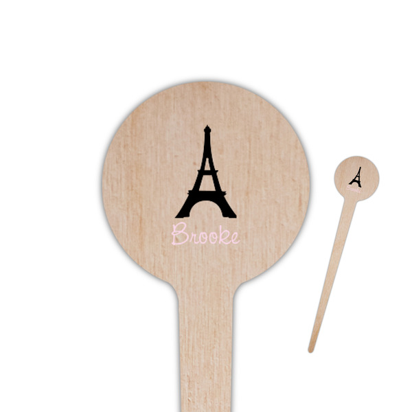 Custom Black Eiffel Tower 4" Round Wooden Food Picks - Double Sided (Personalized)