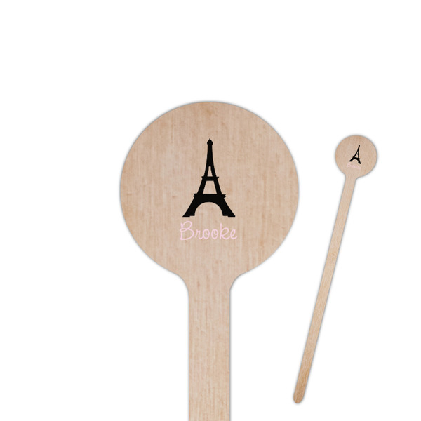 Custom Black Eiffel Tower 7.5" Round Wooden Stir Sticks - Single Sided (Personalized)