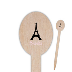 Black Eiffel Tower Oval Wooden Food Picks - Single Sided (Personalized)