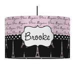 Paris Bonjour and Eiffel Tower 12" Drum Pendant Lamp - Fabric (Personalized)