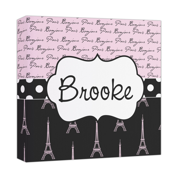 Custom Paris Bonjour and Eiffel Tower Canvas Print - 12x12 (Personalized)