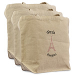 Paris Bonjour and Eiffel Tower Reusable Cotton Grocery Bags - Set of 3 (Personalized)