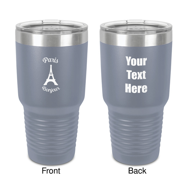 Custom Paris Bonjour and Eiffel Tower 30 oz Stainless Steel Tumbler - Grey - Double-Sided (Personalized)