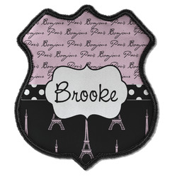 Paris Bonjour and Eiffel Tower Iron On Shield Patch C w/ Name or Text