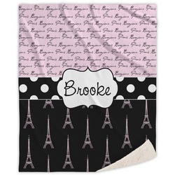 Paris Bonjour and Eiffel Tower Sherpa Throw Blanket - 50"x60" (Personalized)