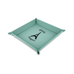 Paris Bonjour and Eiffel Tower Faux Leather Dice Tray - 6" x 6" - Teal (Personalized)