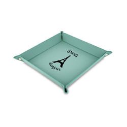 Paris Bonjour and Eiffel Tower Faux Leather Dice Tray - 6" x 6" - Teal (Personalized)