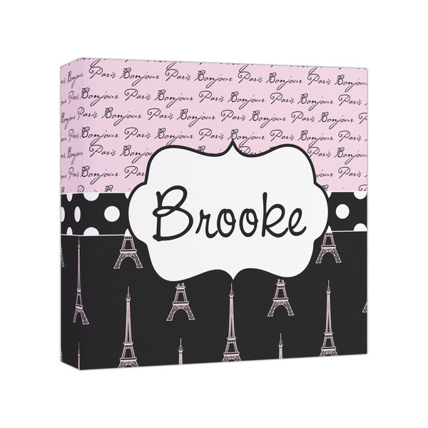 Custom Paris Bonjour and Eiffel Tower Canvas Print - 8x8 (Personalized)