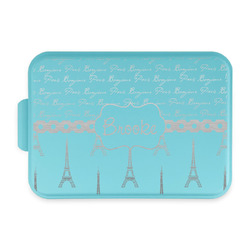Paris Bonjour and Eiffel Tower Aluminum Baking Pan with Teal Lid (Personalized)
