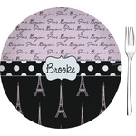 Paris Bonjour and Eiffel Tower Glass Appetizer / Dessert Plate 8" (Personalized)