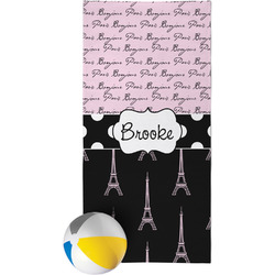 Paris Bonjour and Eiffel Tower Beach Towel (Personalized)