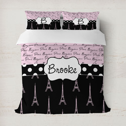 Paris Bonjour and Eiffel Tower Duvet Cover Set - Full / Queen (Personalized)