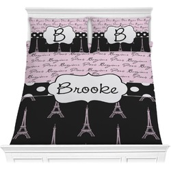 Paris Bonjour and Eiffel Tower Comforter Set - Full / Queen (Personalized)