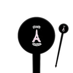 Paris Bonjour and Eiffel Tower 4" Round Plastic Food Picks - Black - Single Sided (Personalized)