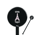 Paris Bonjour and Eiffel Tower 5.5" Round Plastic Stir Sticks - Black - Single Sided (Personalized)