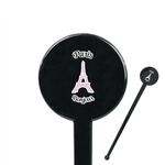 Paris Bonjour and Eiffel Tower 7" Round Plastic Stir Sticks - Black - Double Sided (Personalized)