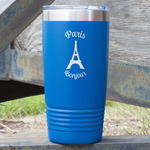 Paris Bonjour and Eiffel Tower 20 oz Stainless Steel Tumbler - Royal Blue - Single Sided (Personalized)