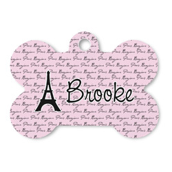 Paris Bonjour and Eiffel Tower Bone Shaped Dog ID Tag - Large (Personalized)