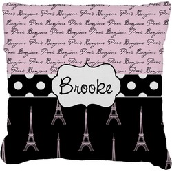 Paris Bonjour and Eiffel Tower Faux-Linen Throw Pillow (Personalized)