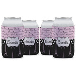 Paris Bonjour and Eiffel Tower Can Cooler (12 oz) - Set of 4 w/ Name or Text