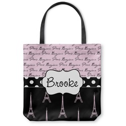 Paris Bonjour and Eiffel Tower Canvas Tote Bag - Small - 13"x13" (Personalized)