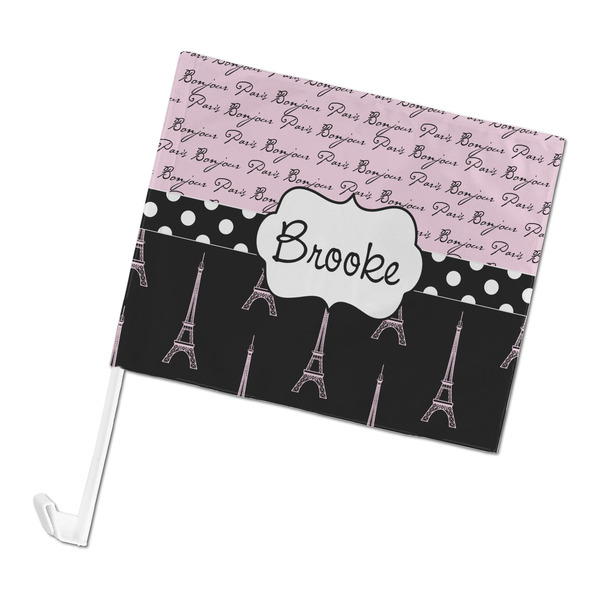 Custom Paris Bonjour and Eiffel Tower Car Flag - Large (Personalized)