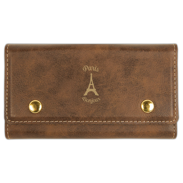 Custom Paris Bonjour and Eiffel Tower Cards & Dice Set - Rustic Brown (Personalized)