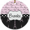 Paris Bonjour and Eiffel Tower Ceramic Flat Ornament - Circle (Front)