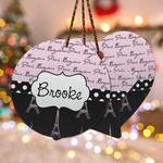 Paris Bonjour and Eiffel Tower Ceramic Ornament w/ Name or Text