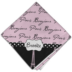 Paris Bonjour and Eiffel Tower Cloth Dinner Napkin - Single w/ Name or Text