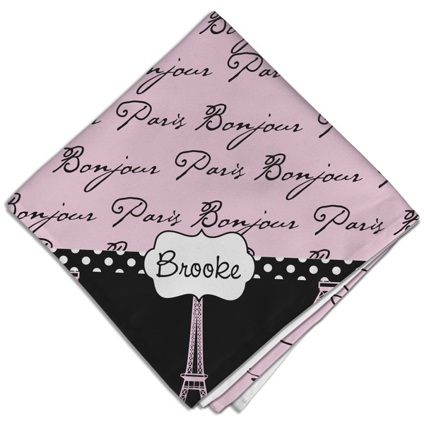 Custom Paris Bonjour and Eiffel Tower Cloth Dinner Napkin - Single w/ Name or Text