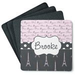 Paris Bonjour and Eiffel Tower Square Rubber Backed Coasters - Set of 4 (Personalized)