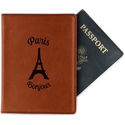 Paris Bonjour and Eiffel Tower Passport Holder - Faux Leather (Personalized)