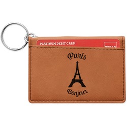 Paris Bonjour and Eiffel Tower Leatherette Keychain ID Holder - Single Sided (Personalized)