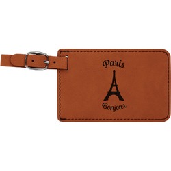 Paris Bonjour and Eiffel Tower Leatherette Luggage Tag (Personalized)