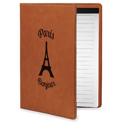 Paris Bonjour and Eiffel Tower Leatherette Portfolio with Notepad - Small - Single Sided (Personalized)