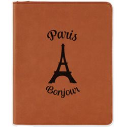 Paris Bonjour and Eiffel Tower Leatherette Zipper Portfolio with Notepad (Personalized)