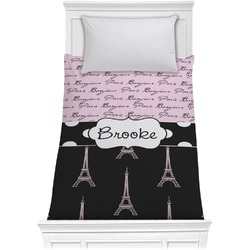 Paris Bonjour and Eiffel Tower Comforter - Twin XL (Personalized)