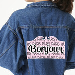 Paris Bonjour and Eiffel Tower Twill Iron On Patch - Custom Shape - 3XL - Set of 4 (Personalized)