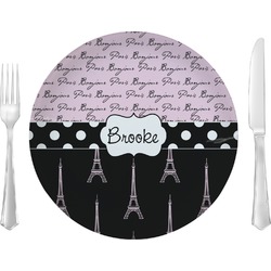 Paris Bonjour and Eiffel Tower Glass Lunch / Dinner Plate 10" (Personalized)