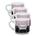 Paris Bonjour and Eiffel Tower Double Shot Espresso Cups - Set of 4 (Personalized)