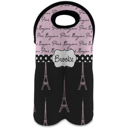 Paris Bonjour and Eiffel Tower Wine Tote Bag (2 Bottles) (Personalized)