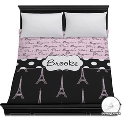 Paris Bonjour and Eiffel Tower Duvet Cover - Full / Queen (Personalized)
