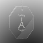 Paris Bonjour and Eiffel Tower Engraved Glass Ornament - Octagon (Personalized)