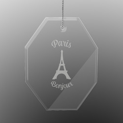 Paris Bonjour and Eiffel Tower Engraved Glass Ornament - Octagon (Personalized)