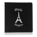 Paris Bonjour and Eiffel Tower Leather Binder - 1" - Black (Personalized)