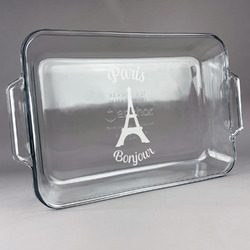 Paris Bonjour and Eiffel Tower Glass Baking Dish - 13in x 9in (Personalized)